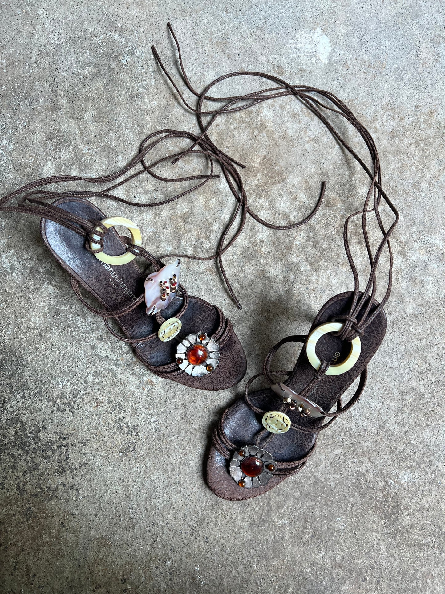 EMANUEL UNGARO EMBELLISHED STRAPPY HEELS