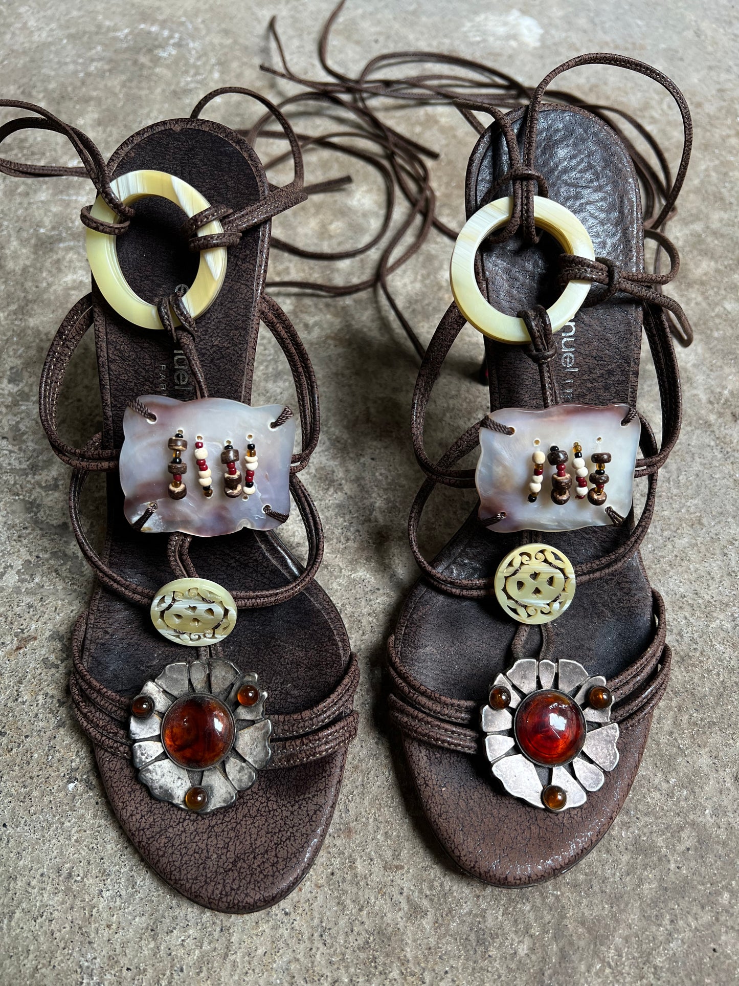 EMANUEL UNGARO EMBELLISHED STRAPPY HEELS
