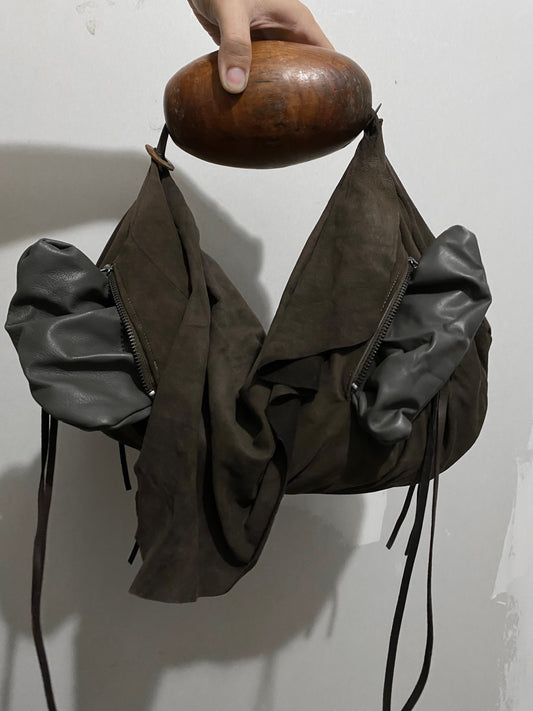 MULTI-ZIP SUEDE AND LAMB LEATHER BAG