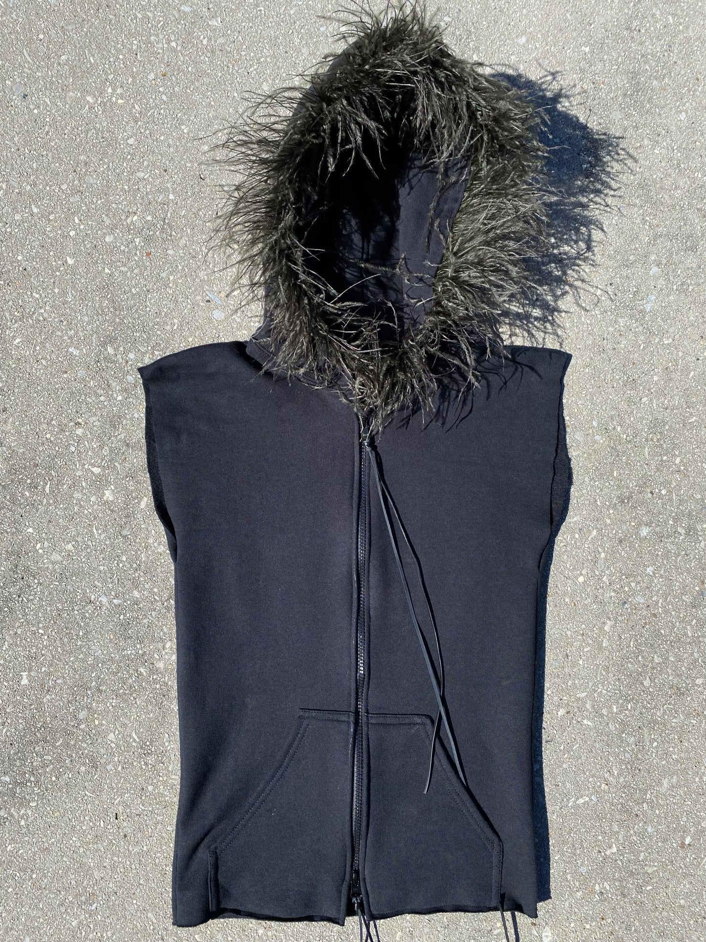 OSTRICH TRIM SLEEVELESS DOUBLE ZIP