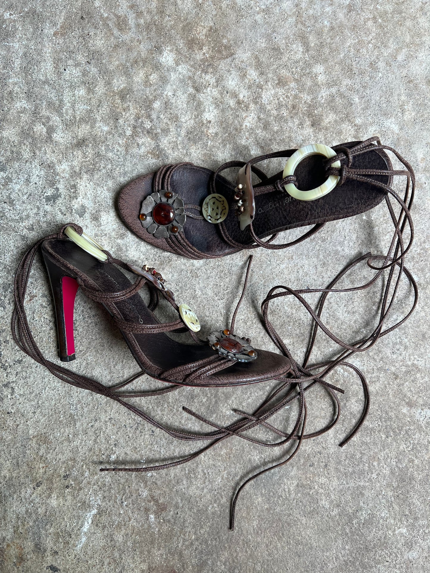 EMANUEL UNGARO EMBELLISHED STRAPPY HEELS