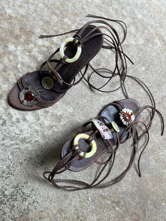 EMANUEL UNGARO EMBELLISHED STRAPPY HEELS