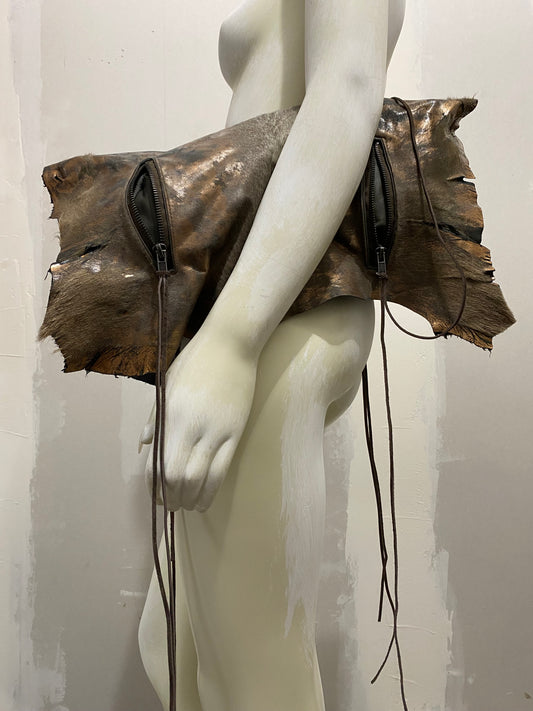 MULTI-ZIP METALLIC CALFSKIN SLOUCHY BAG