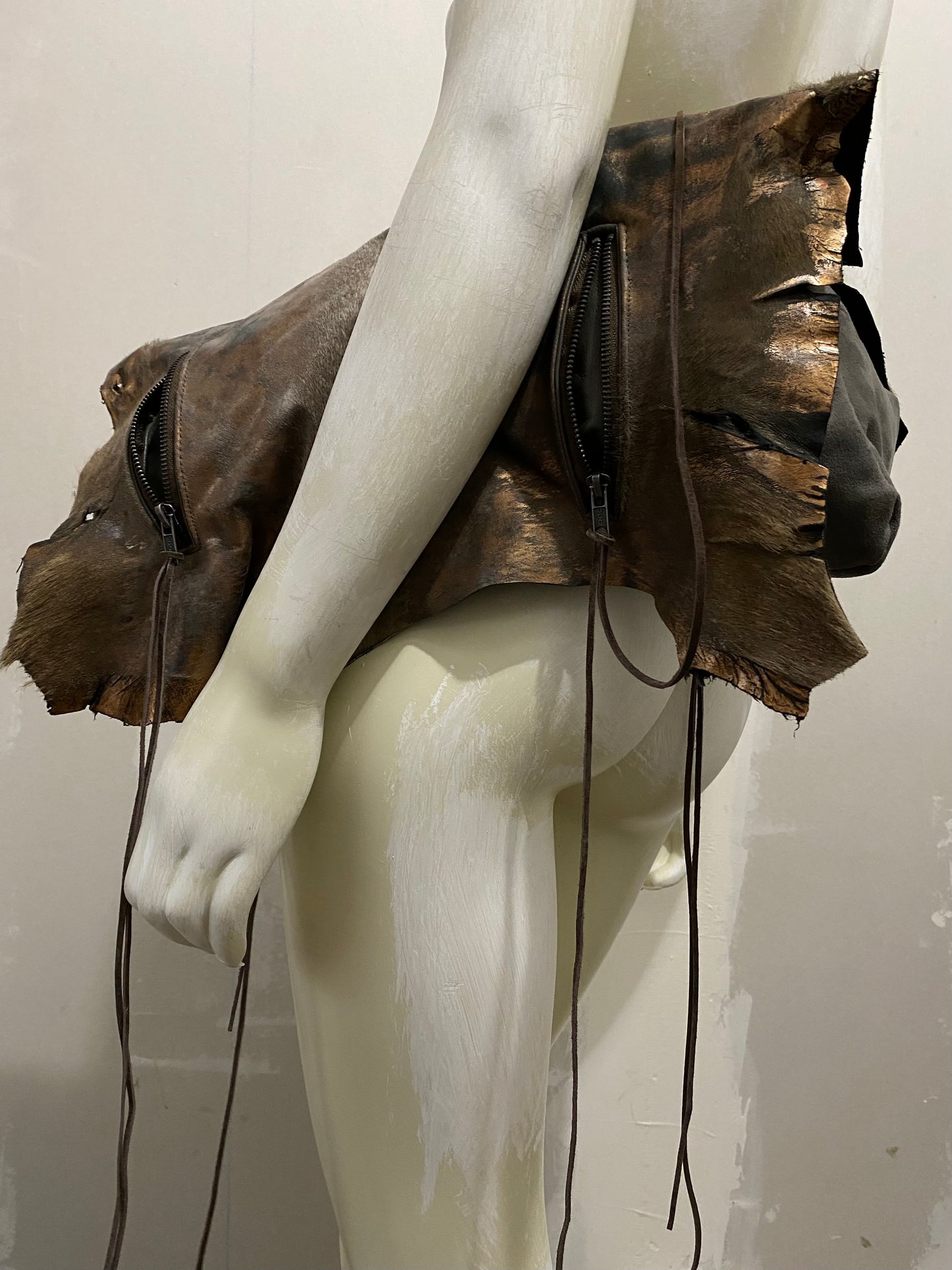 MULTI-ZIP METALLIC CALFSKIN SLOUCHY BAG