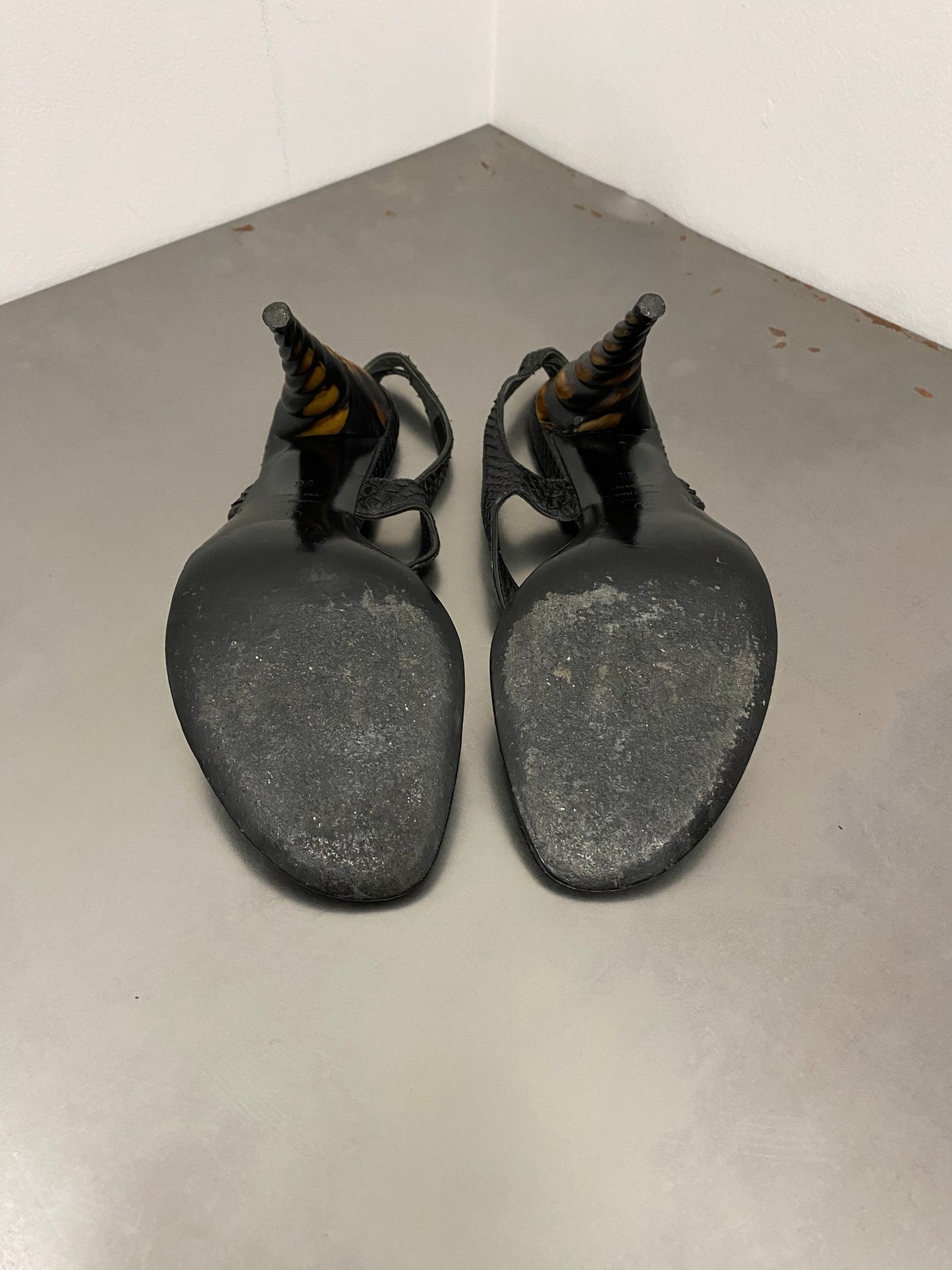 ALEXANDER MCQUEEN HORN HEEL PYTHON SANDALS