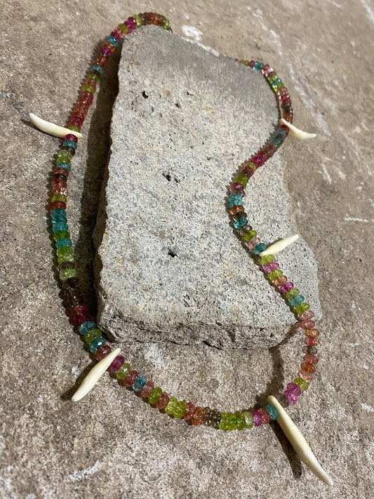 TOURMALINE AND COYOTE TEETH NECKLACE