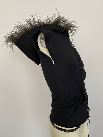 OSTRICH TRIM SLEEVELESS DOUBLE ZIP