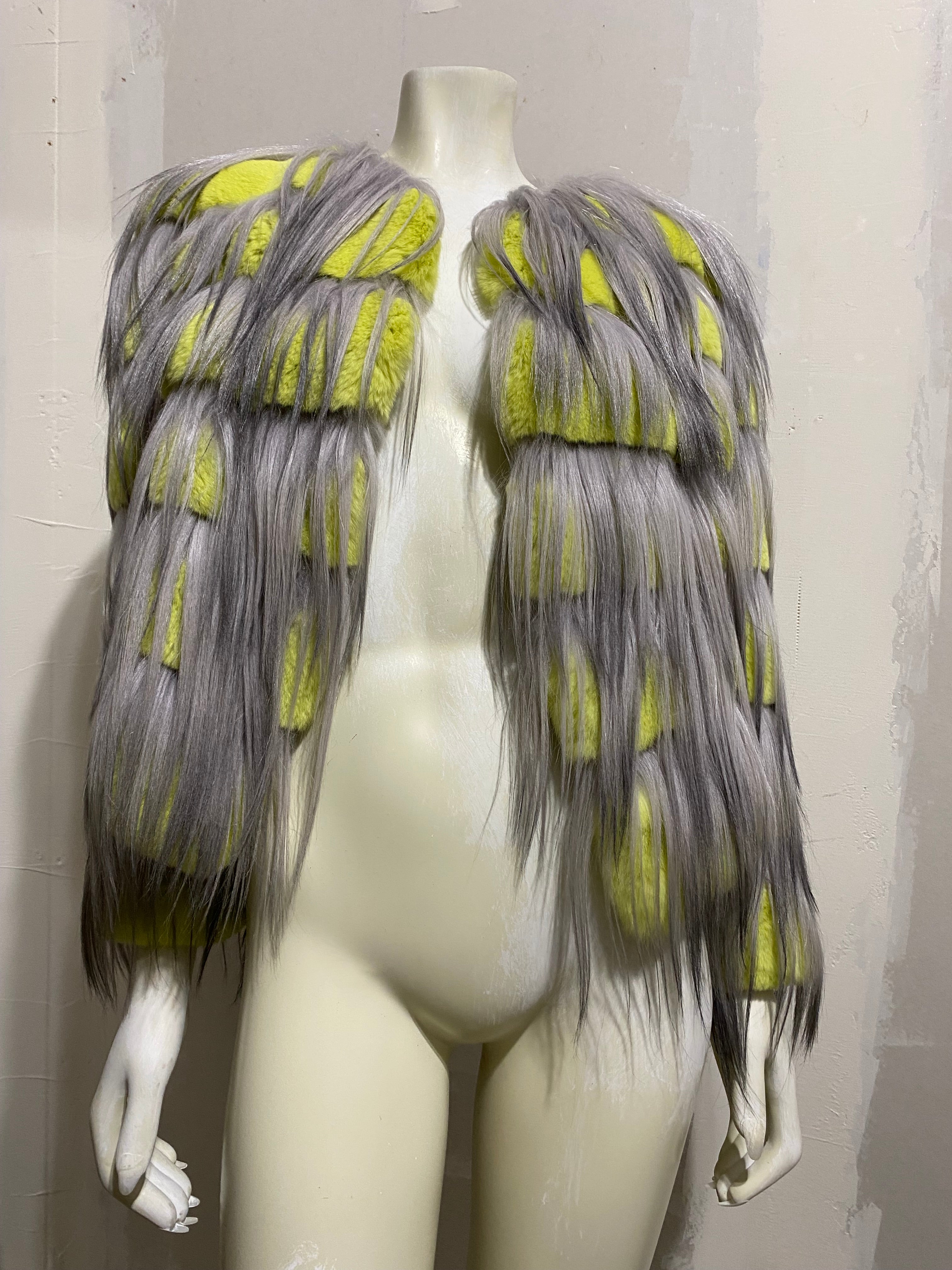 GIORGIO ARMANI AW14 NEON RABBIT FUR AND GOAT HAIR JACKET