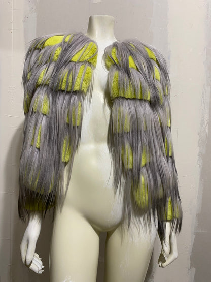 GIORGIO ARMANI AW14 NEON RABBIT FUR AND GOAT HAIR JACKET