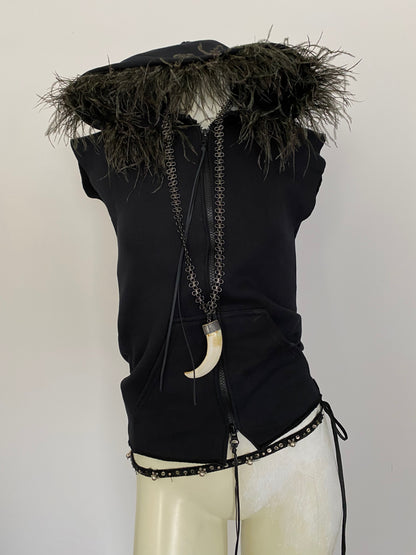 OSTRICH TRIM SLEEVELESS DOUBLE ZIP