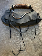 CARVED WOOD HANDLE LEATHER BAG