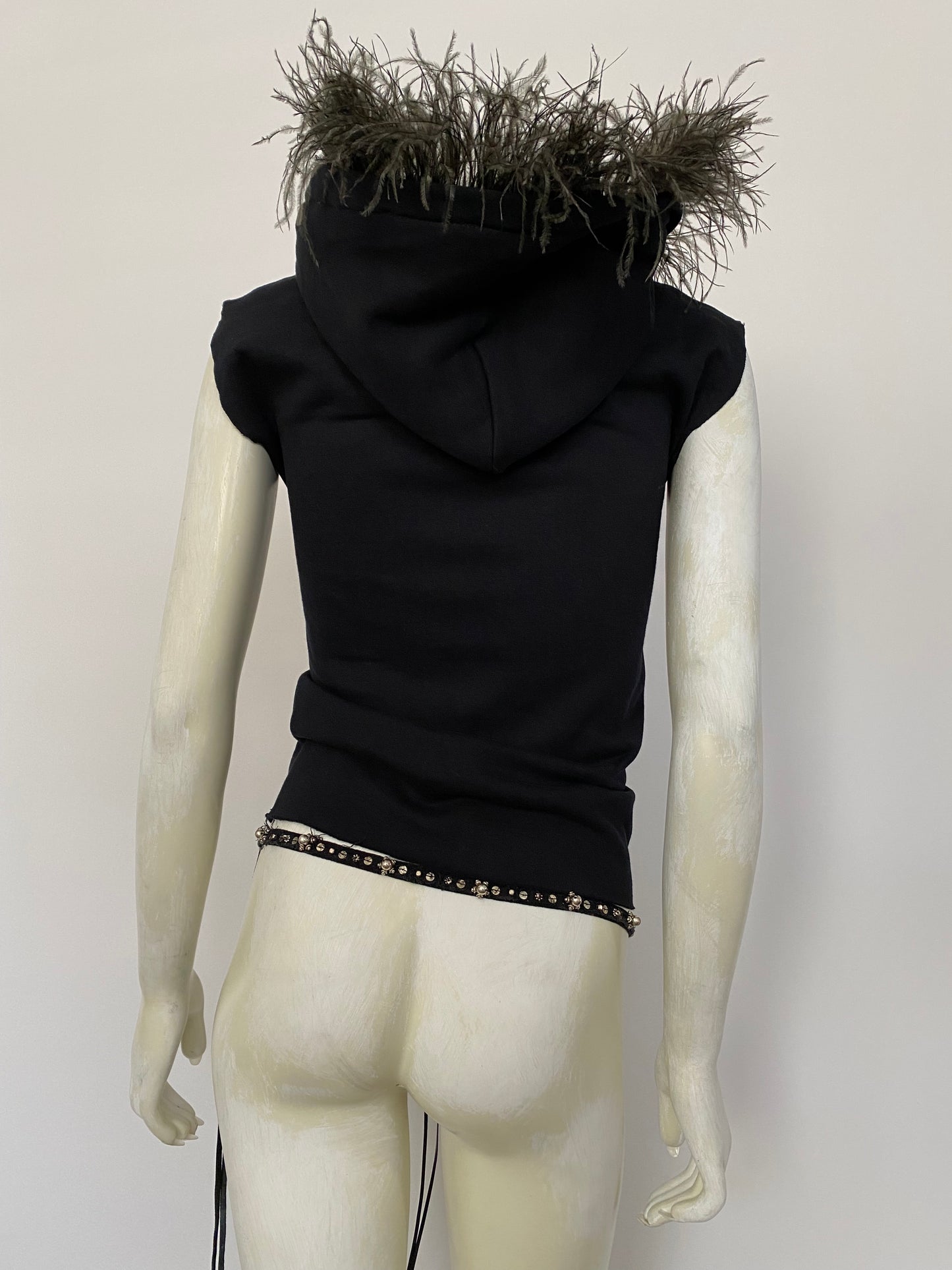 OSTRICH TRIM SLEEVELESS DOUBLE ZIP