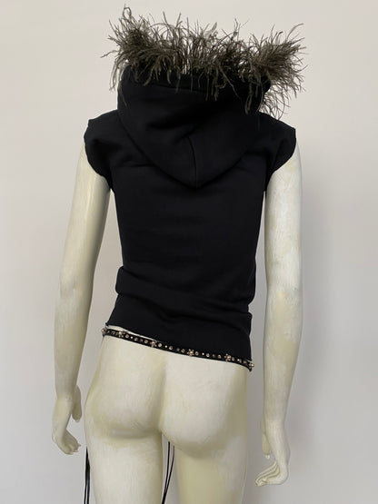 OSTRICH TRIM SLEEVELESS DOUBLE ZIP