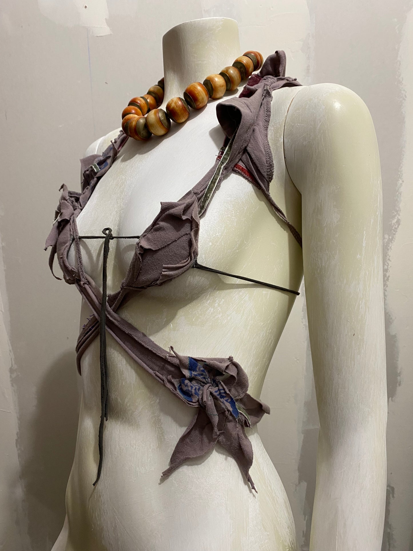 FLORAL JERSEY BRA WITH VELVET ACCENTS