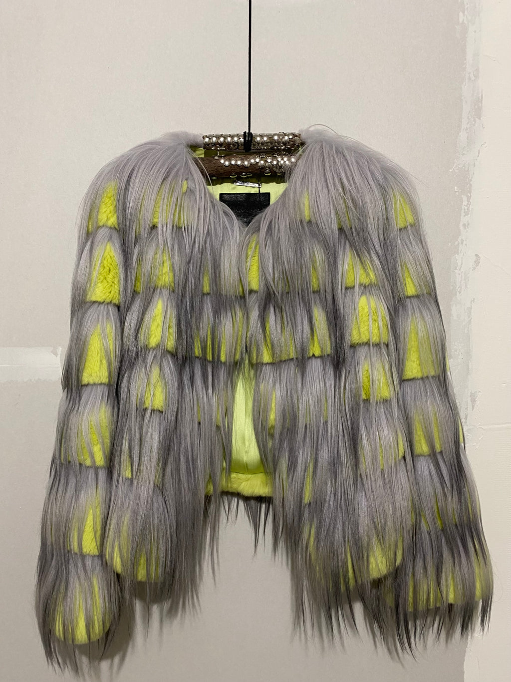 GIORGIO ARMANI AW14 NEON RABBIT FUR AND GOAT HAIR JACKET