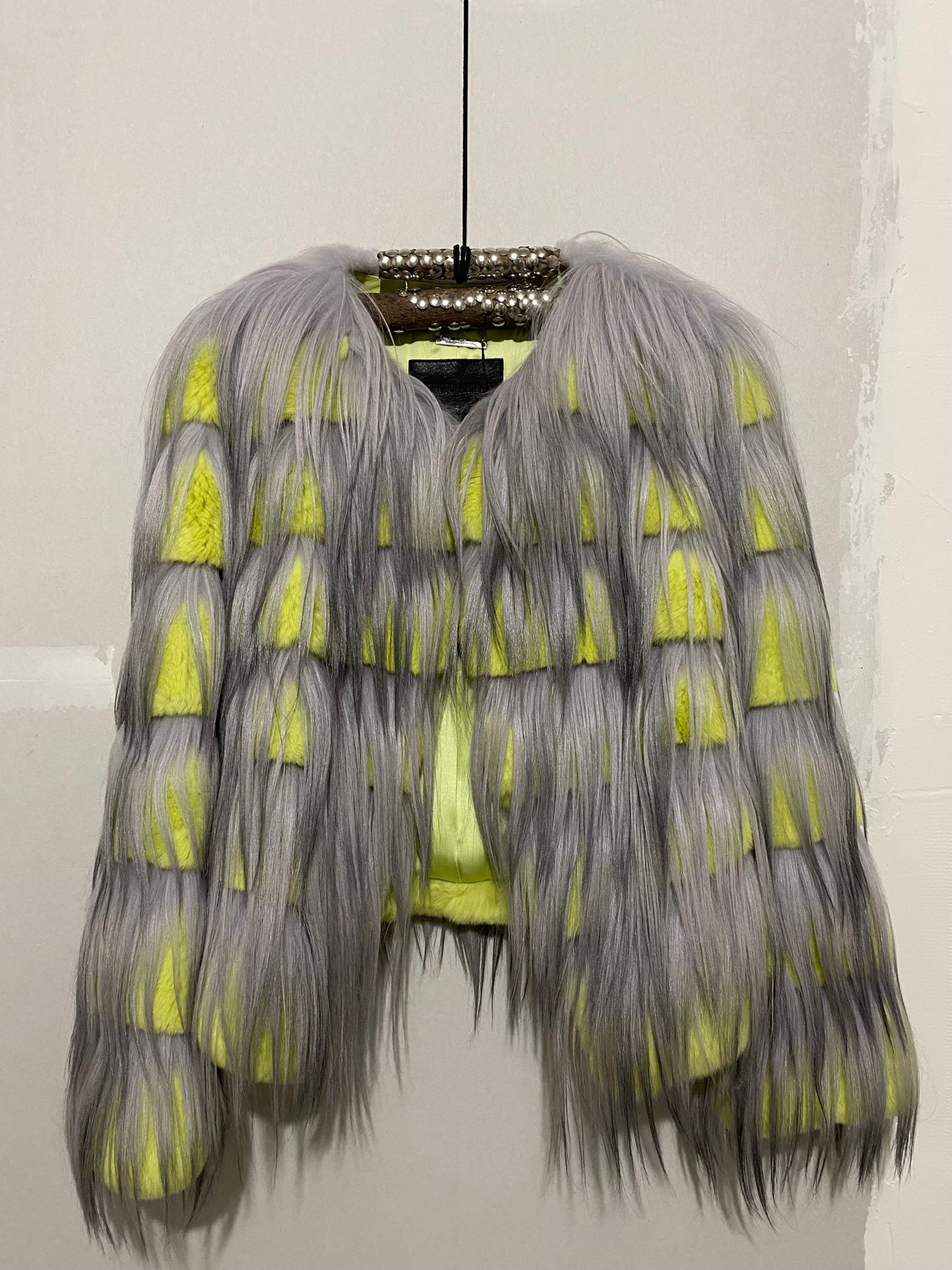 GIORGIO ARMANI AW14 NEON RABBIT FUR AND GOAT HAIR JACKET