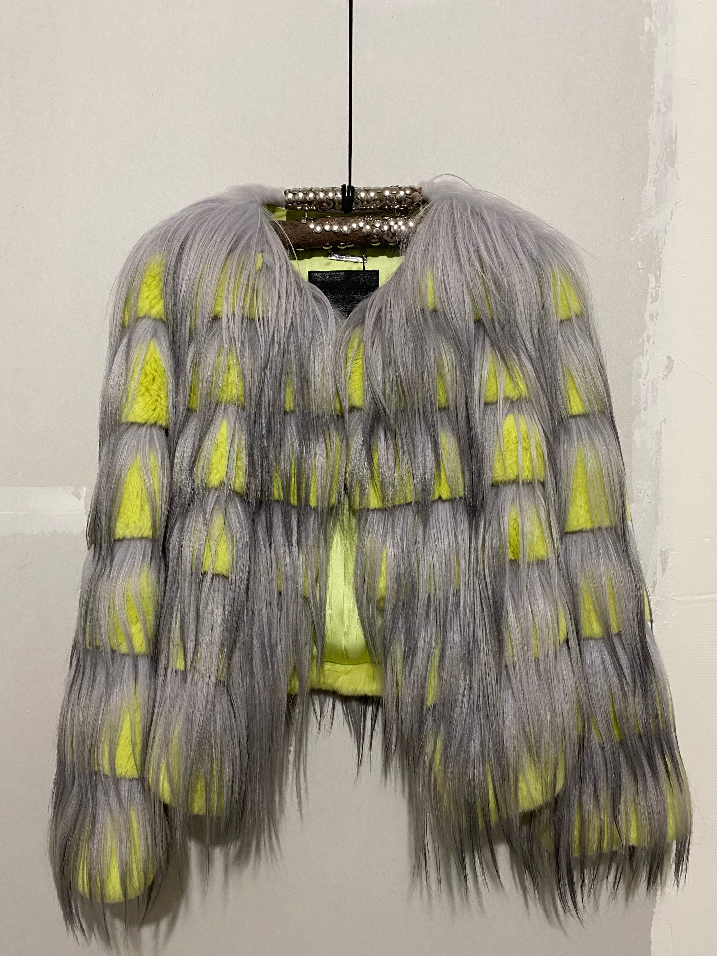 GIORGIO ARMANI AW14 NEON RABBIT FUR AND GOAT HAIR JACKET