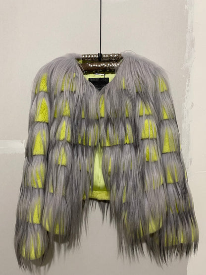 GIORGIO ARMANI AW14 NEON RABBIT FUR AND GOAT HAIR JACKET