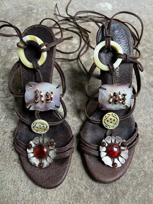 EMANUEL UNGARO EMBELLISHED STRAPPY HEELS