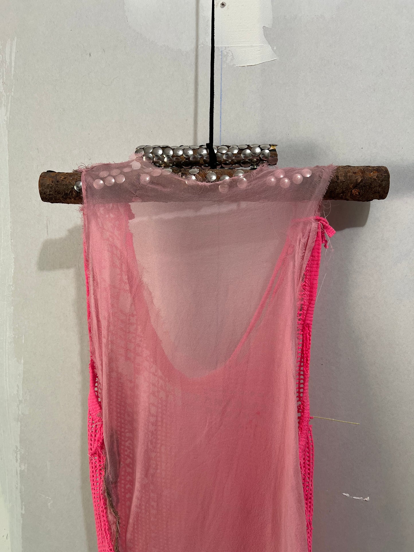 CUT AND SEW MESH LAYERED SILK TOP