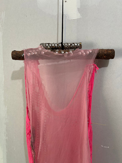 CUT AND SEW MESH LAYERED SILK TOP