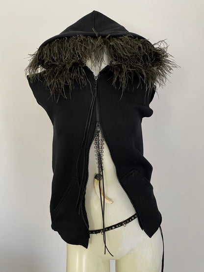 OSTRICH TRIM SLEEVELESS DOUBLE ZIP