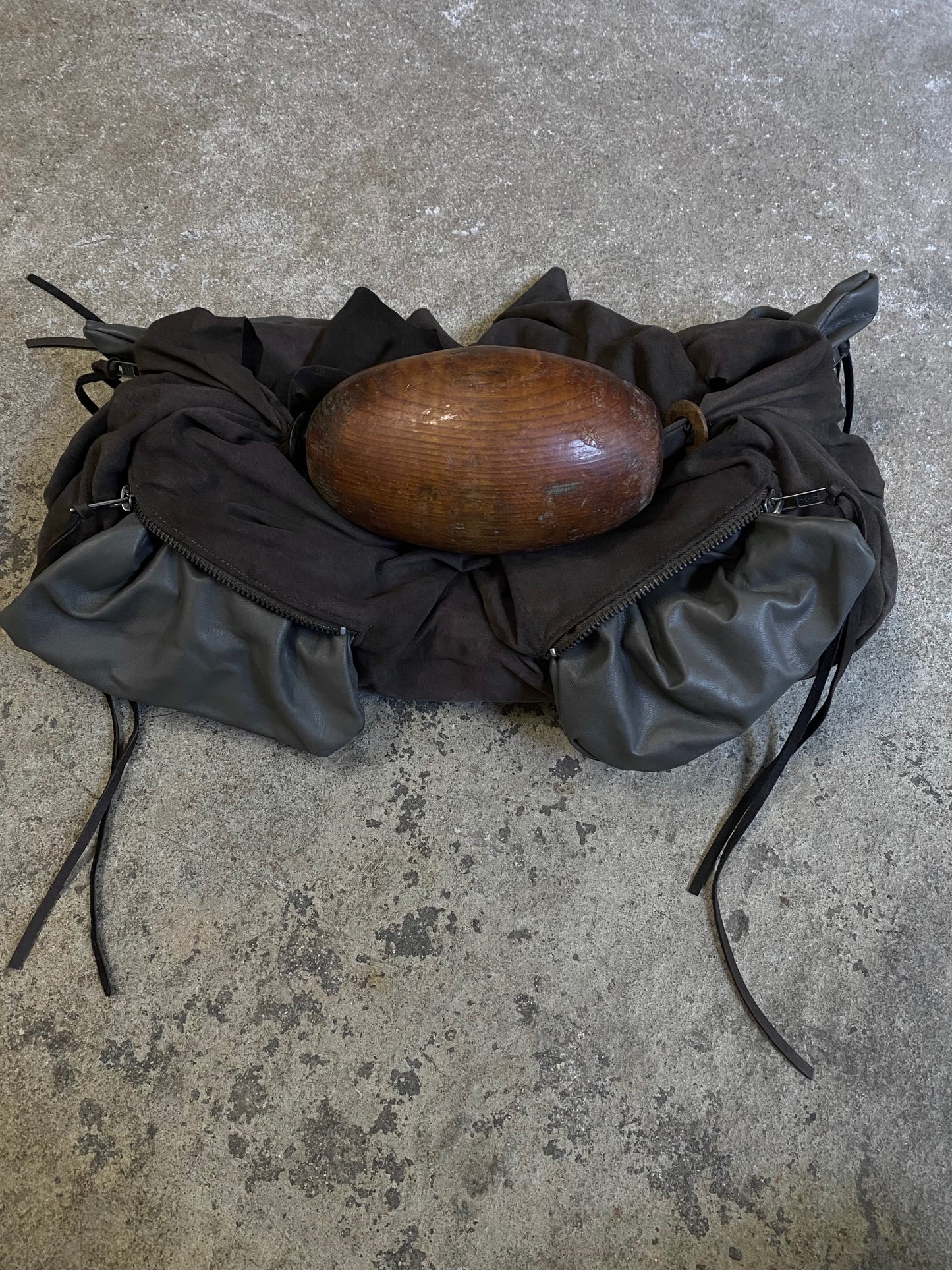 MULTI-ZIP SUEDE AND LAMB LEATHER BAG