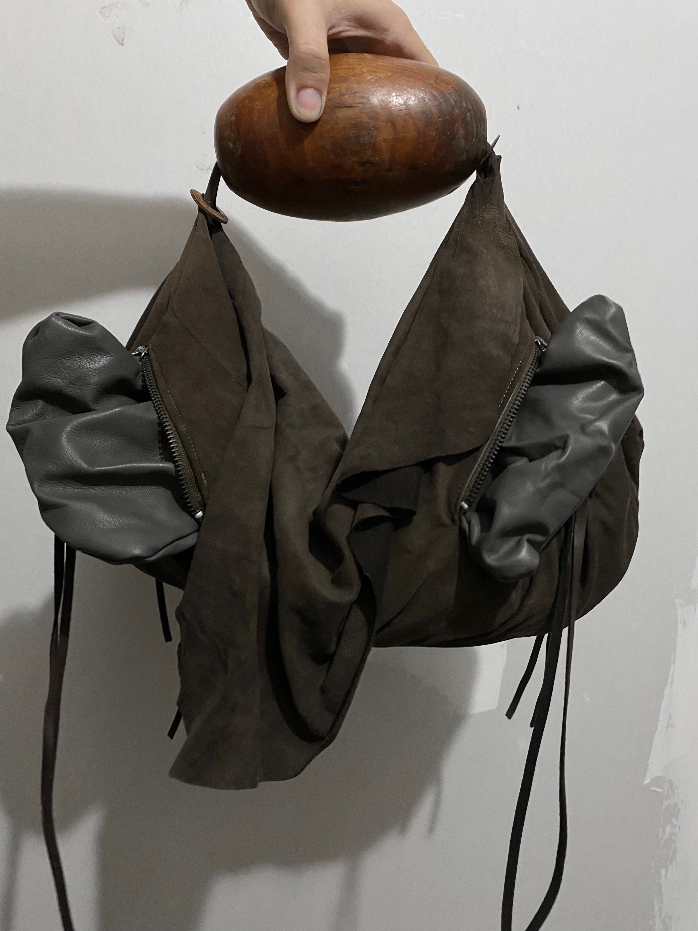 MULTI-ZIP SUEDE AND LAMB LEATHER BAG