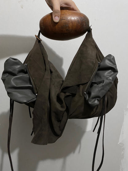 MULTI-ZIP SUEDE AND LAMB LEATHER BAG