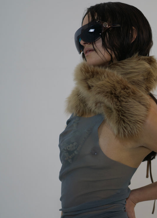 BROWN SHEARLING WRAP STOLE