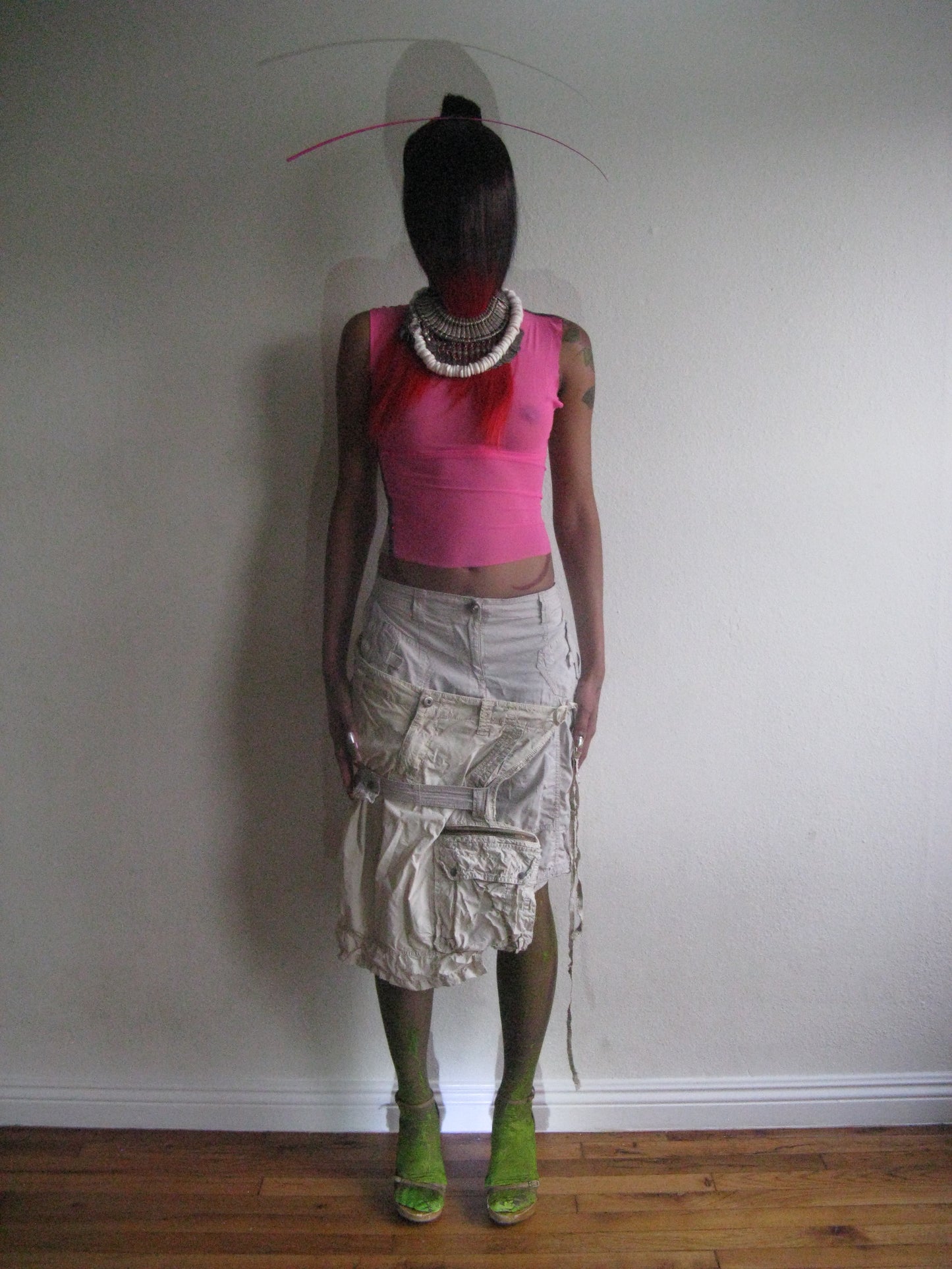 CUT AND SEW SHEER NEON PINK SILK TOP