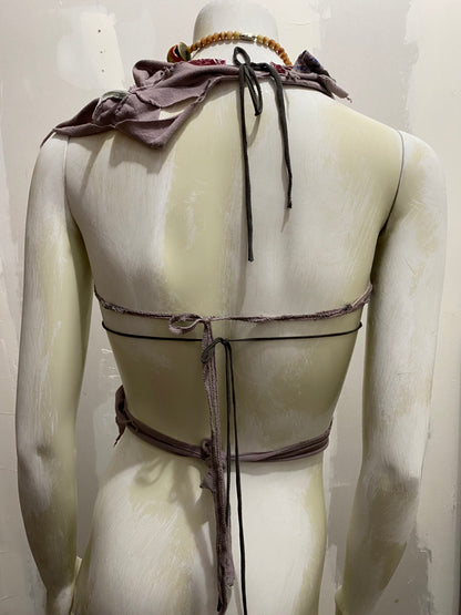 FLORAL JERSEY BRA WITH VELVET ACCENTS