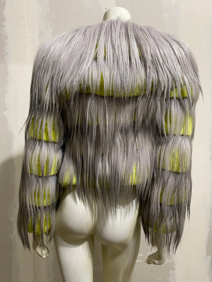 GIORGIO ARMANI AW14 NEON RABBIT FUR AND GOAT HAIR JACKET
