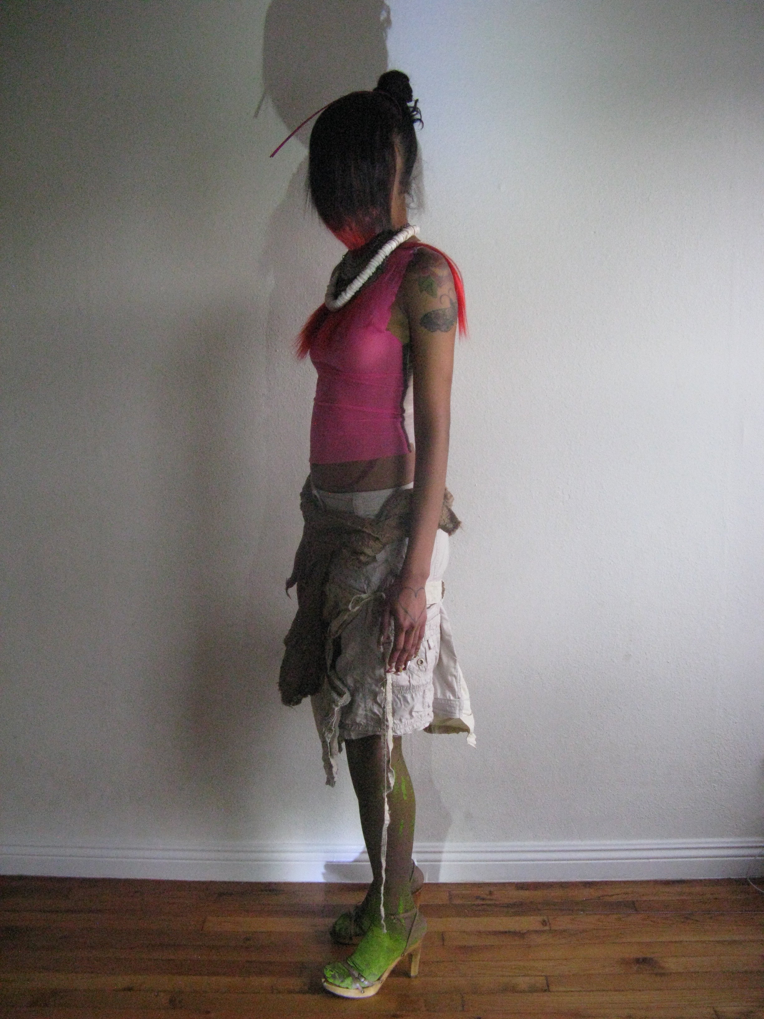 CUT AND SEW SHEER NEON PINK SILK TOP