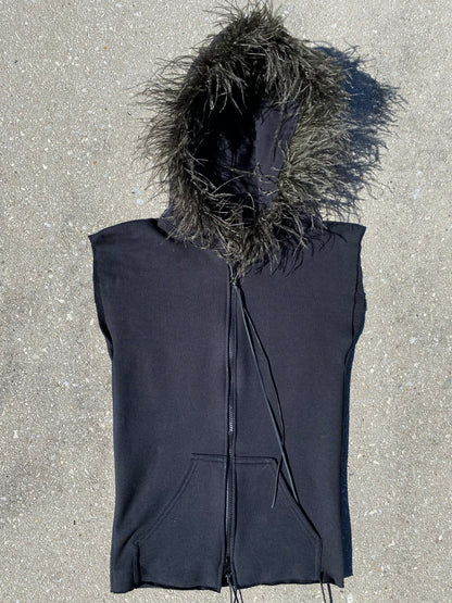OSTRICH TRIM SLEEVELESS DOUBLE ZIP