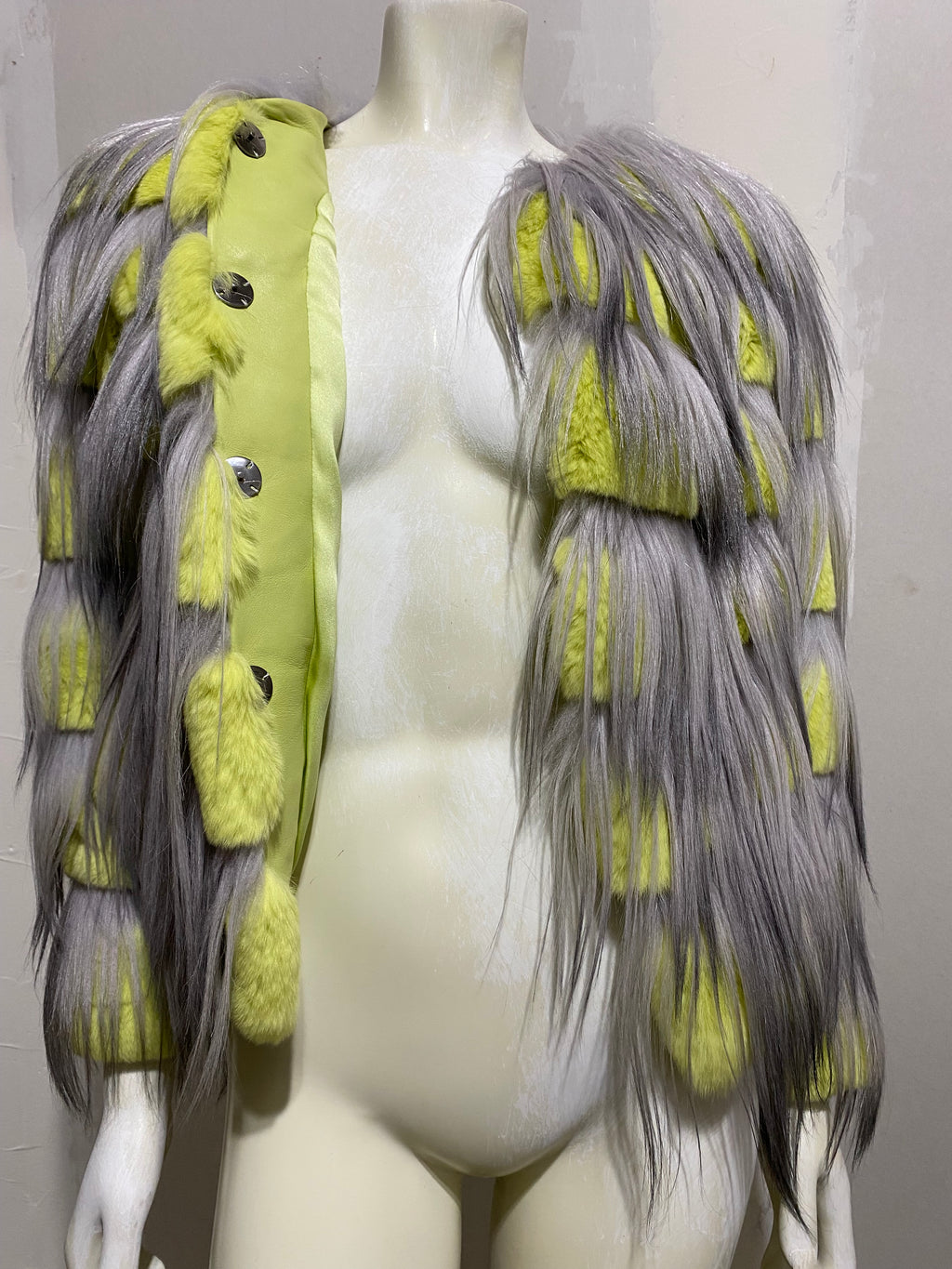 GIORGIO ARMANI AW14 NEON RABBIT FUR AND GOAT HAIR JACKET