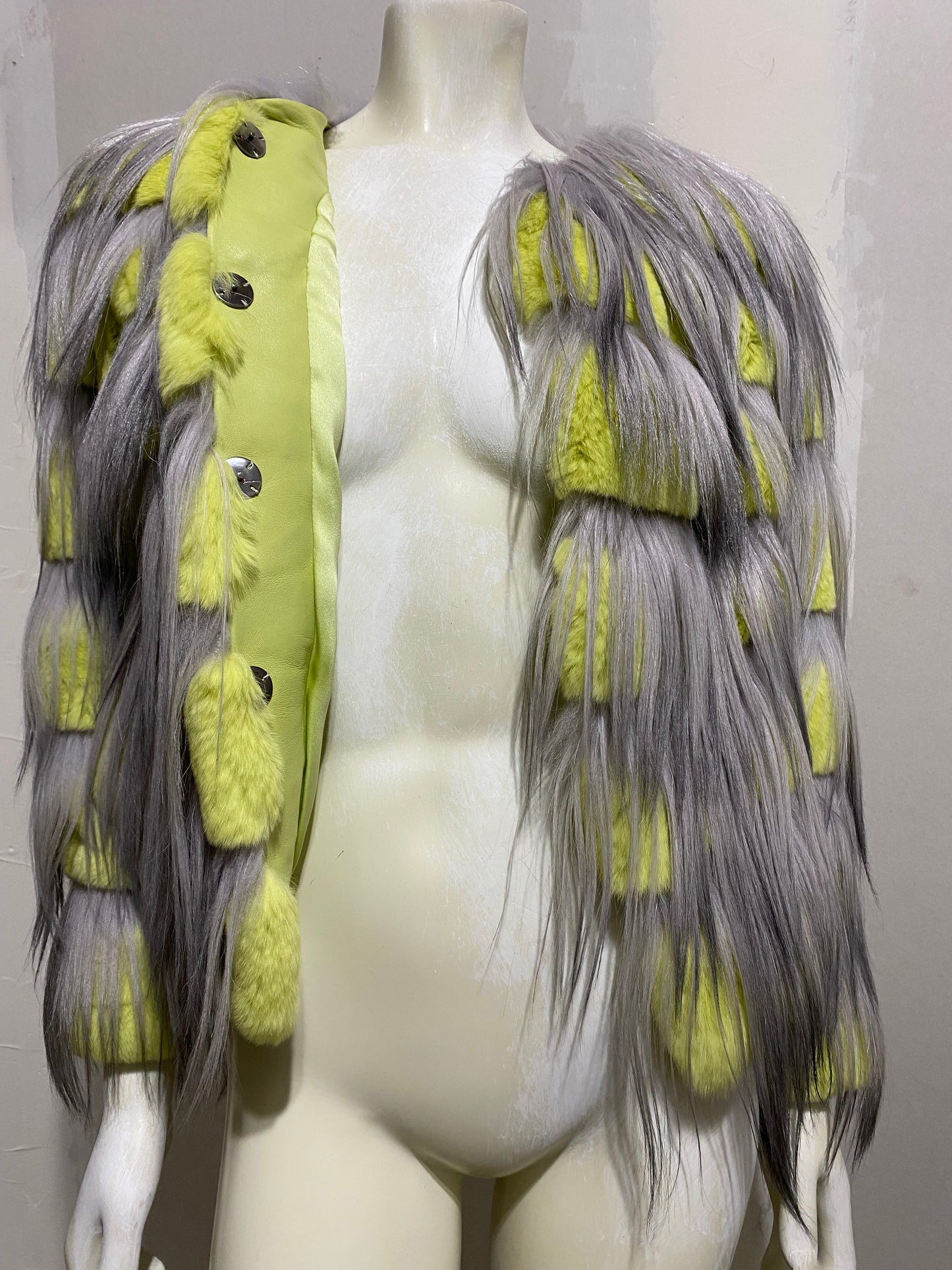 GIORGIO ARMANI AW14 NEON RABBIT FUR AND GOAT HAIR JACKET