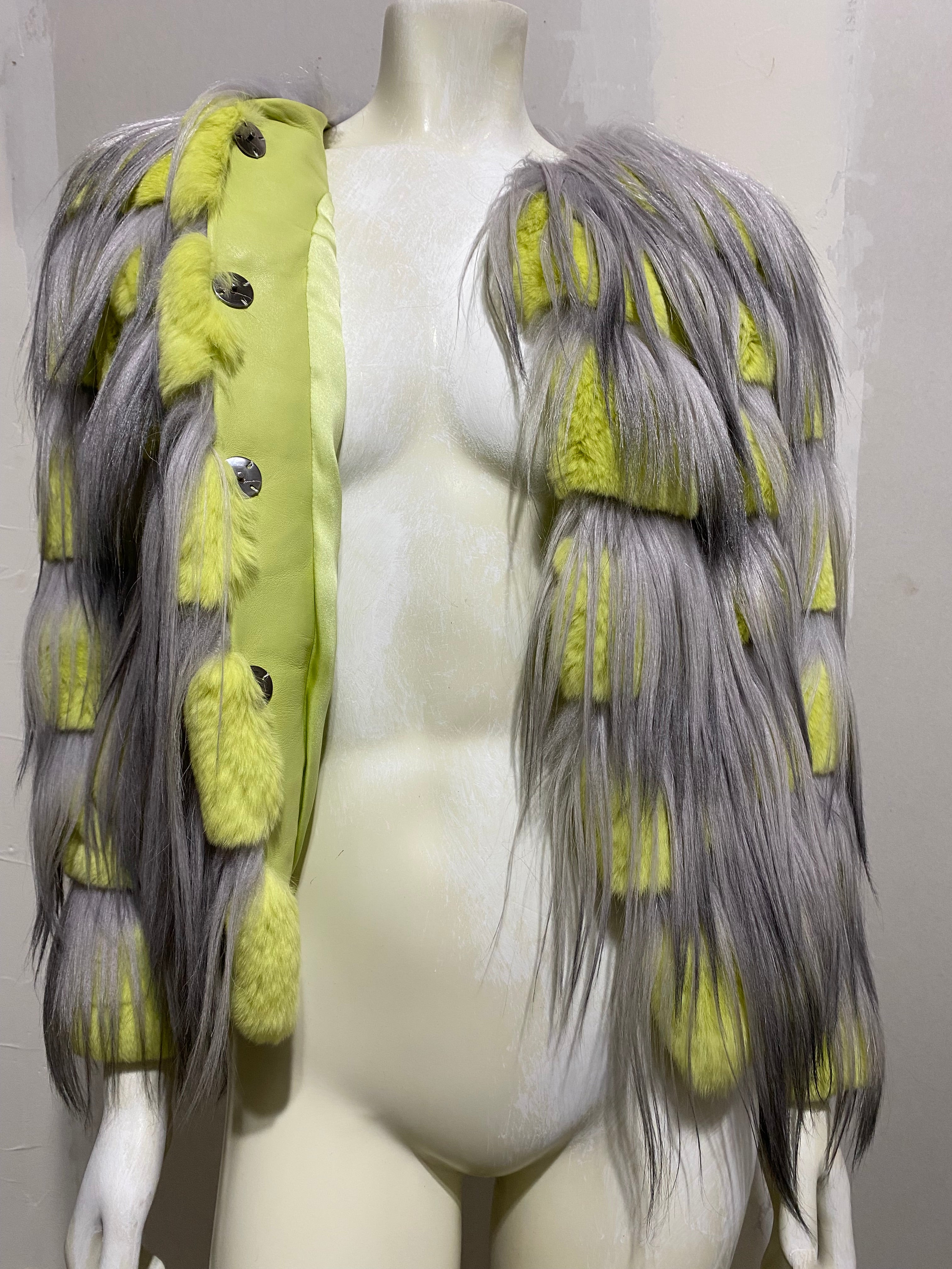 GIORGIO ARMANI AW14 NEON RABBIT FUR AND GOAT HAIR JACKET