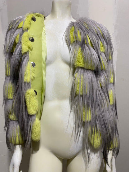 GIORGIO ARMANI AW14 NEON RABBIT FUR AND GOAT HAIR JACKET