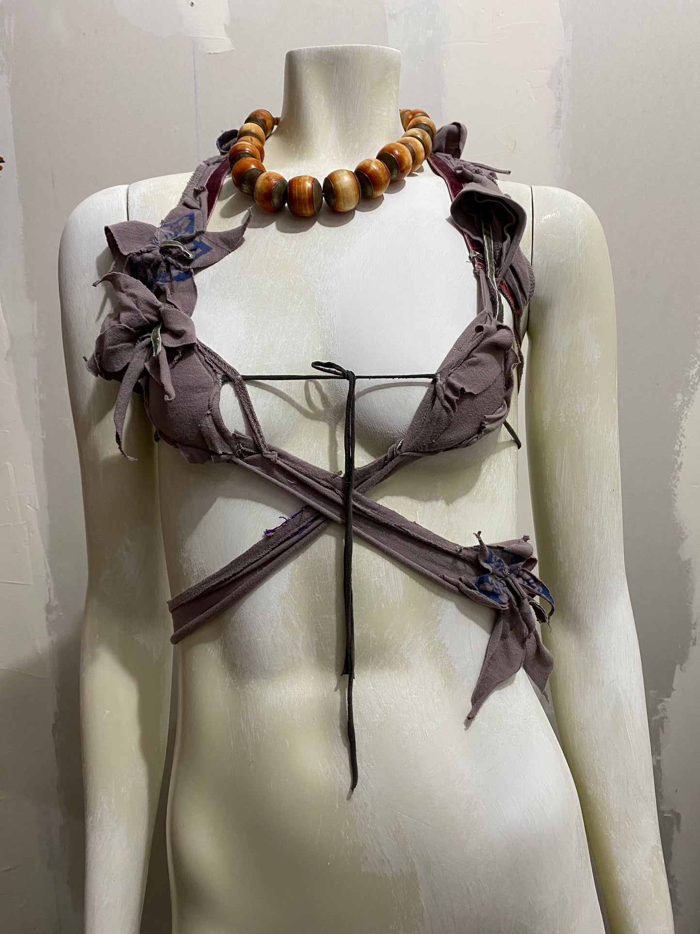 FLORAL JERSEY BRA WITH VELVET ACCENTS