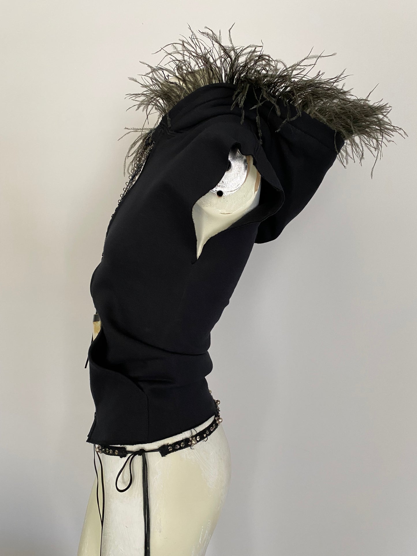 OSTRICH TRIM SLEEVELESS DOUBLE ZIP