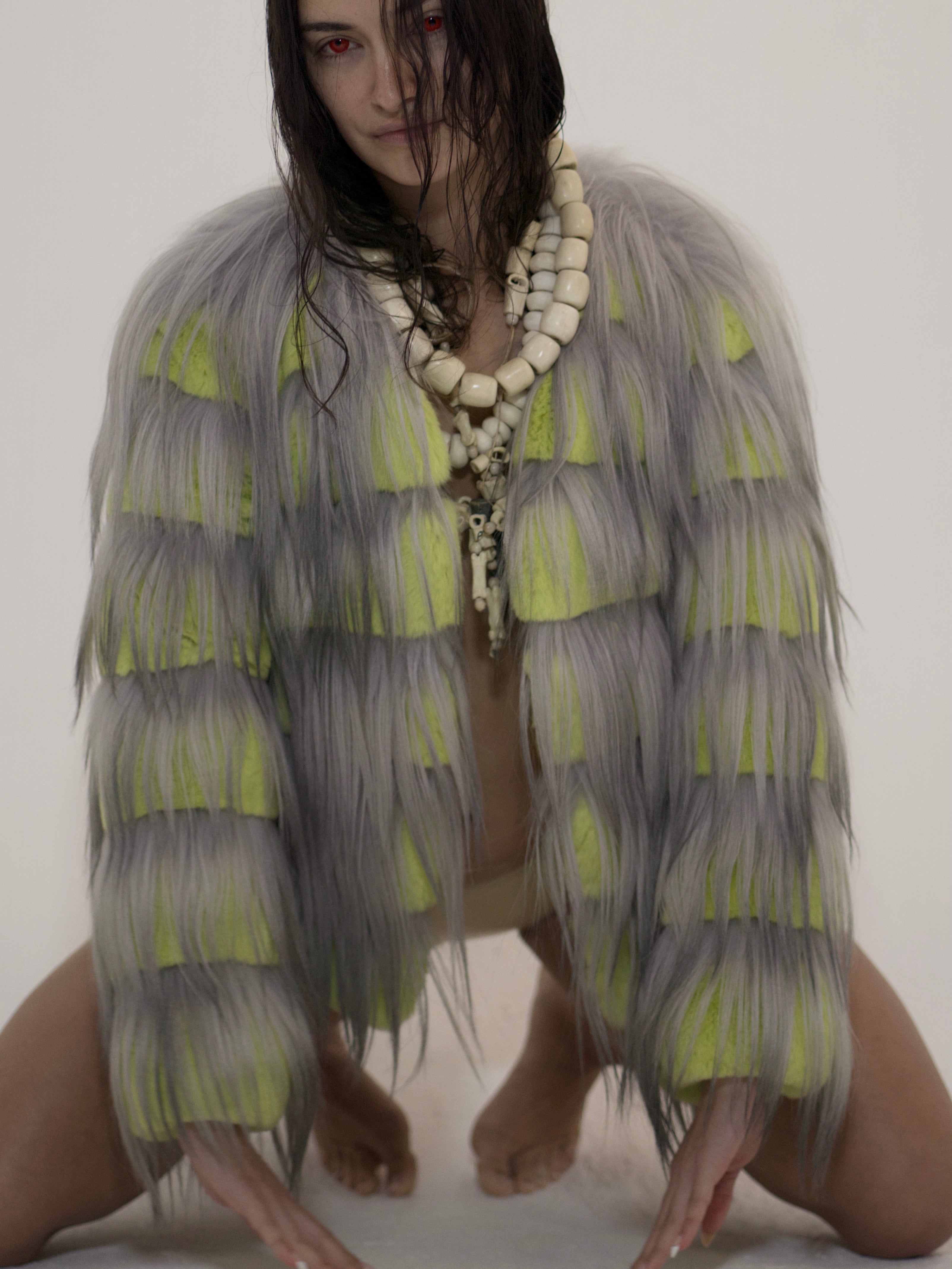 GIORGIO ARMANI AW14 NEON RABBIT FUR AND GOAT HAIR JACKET