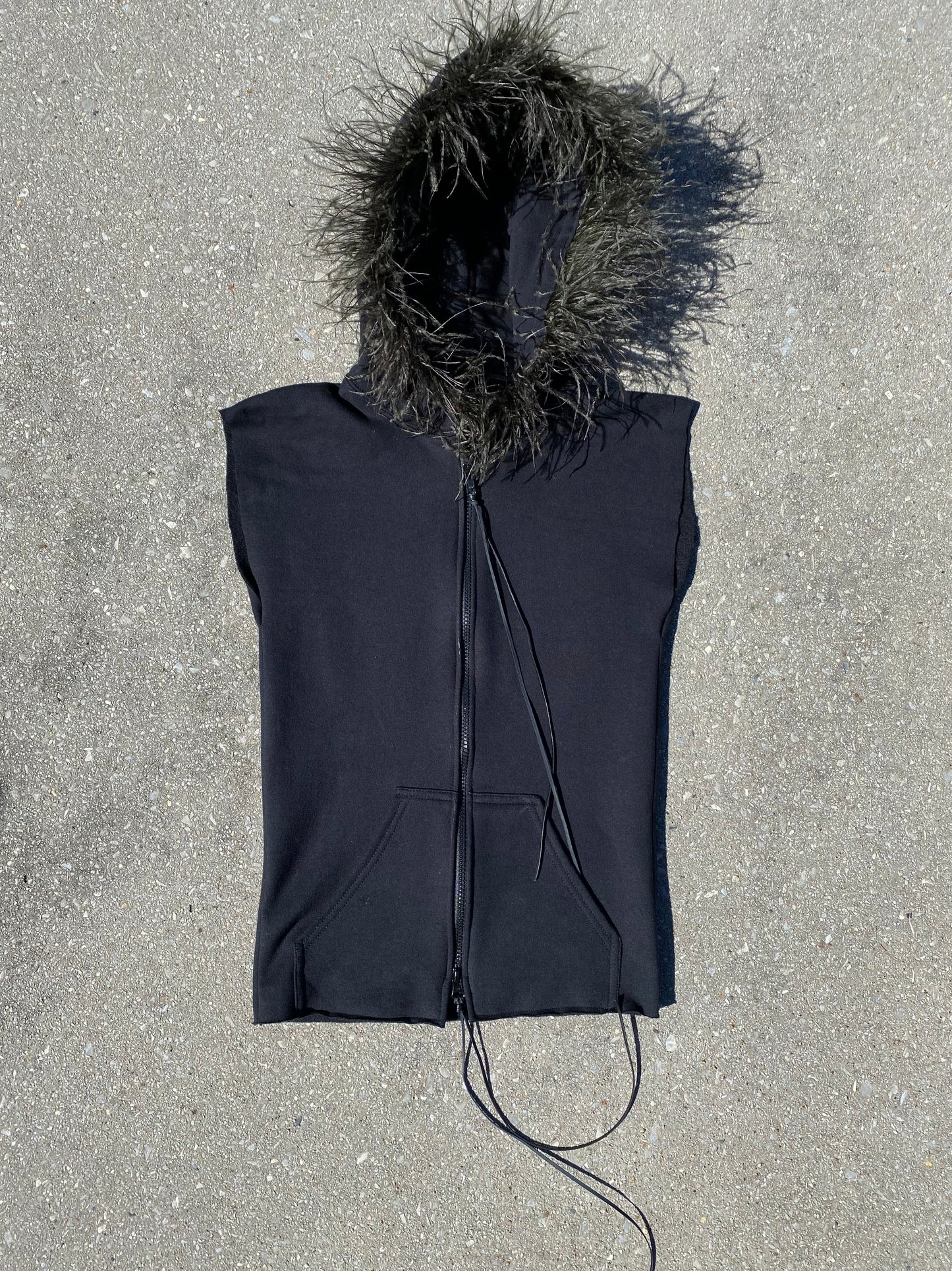OSTRICH TRIM SLEEVELESS DOUBLE ZIP