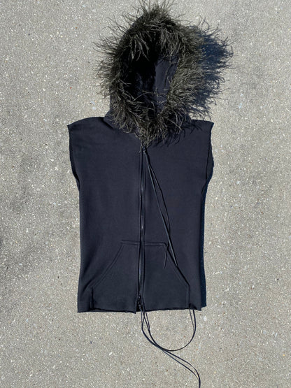 OSTRICH TRIM SLEEVELESS DOUBLE ZIP