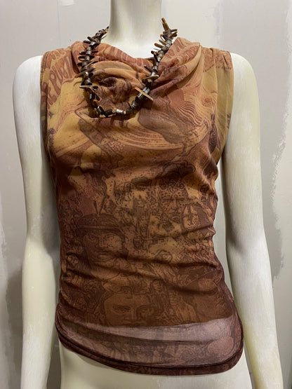 PLEIN SUD TRIBAL PRINT MESH TOP