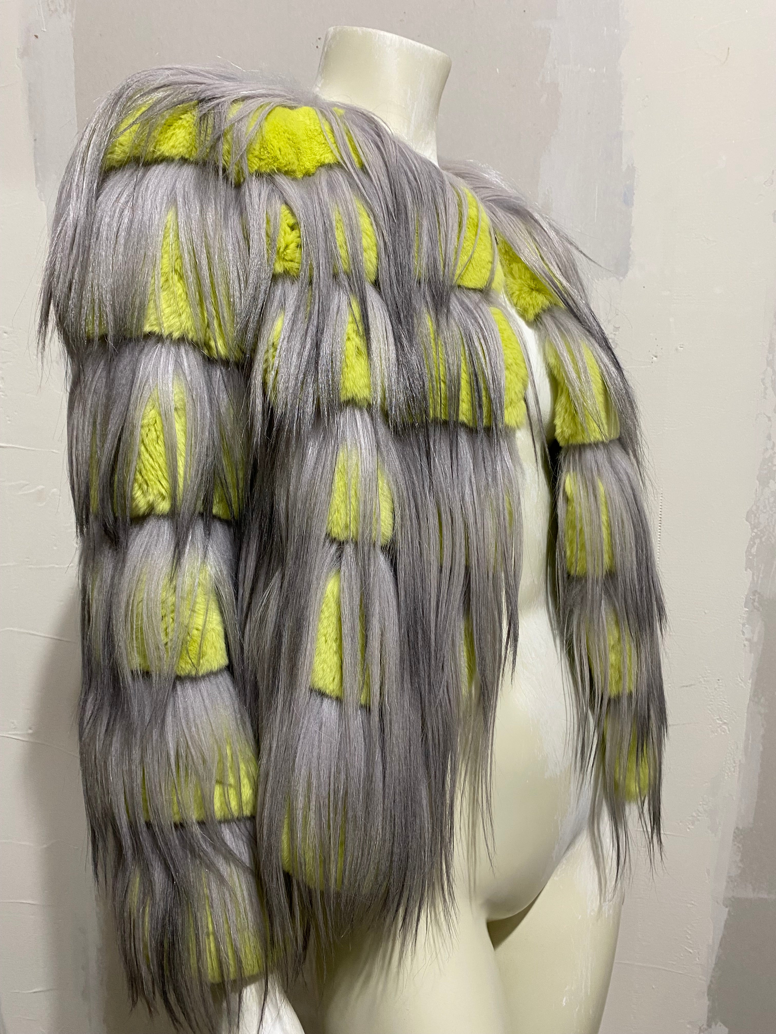 GIORGIO ARMANI AW14 NEON RABBIT FUR AND GOAT HAIR JACKET