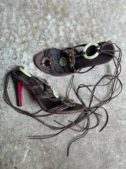 EMANUEL UNGARO EMBELLISHED STRAPPY HEELS