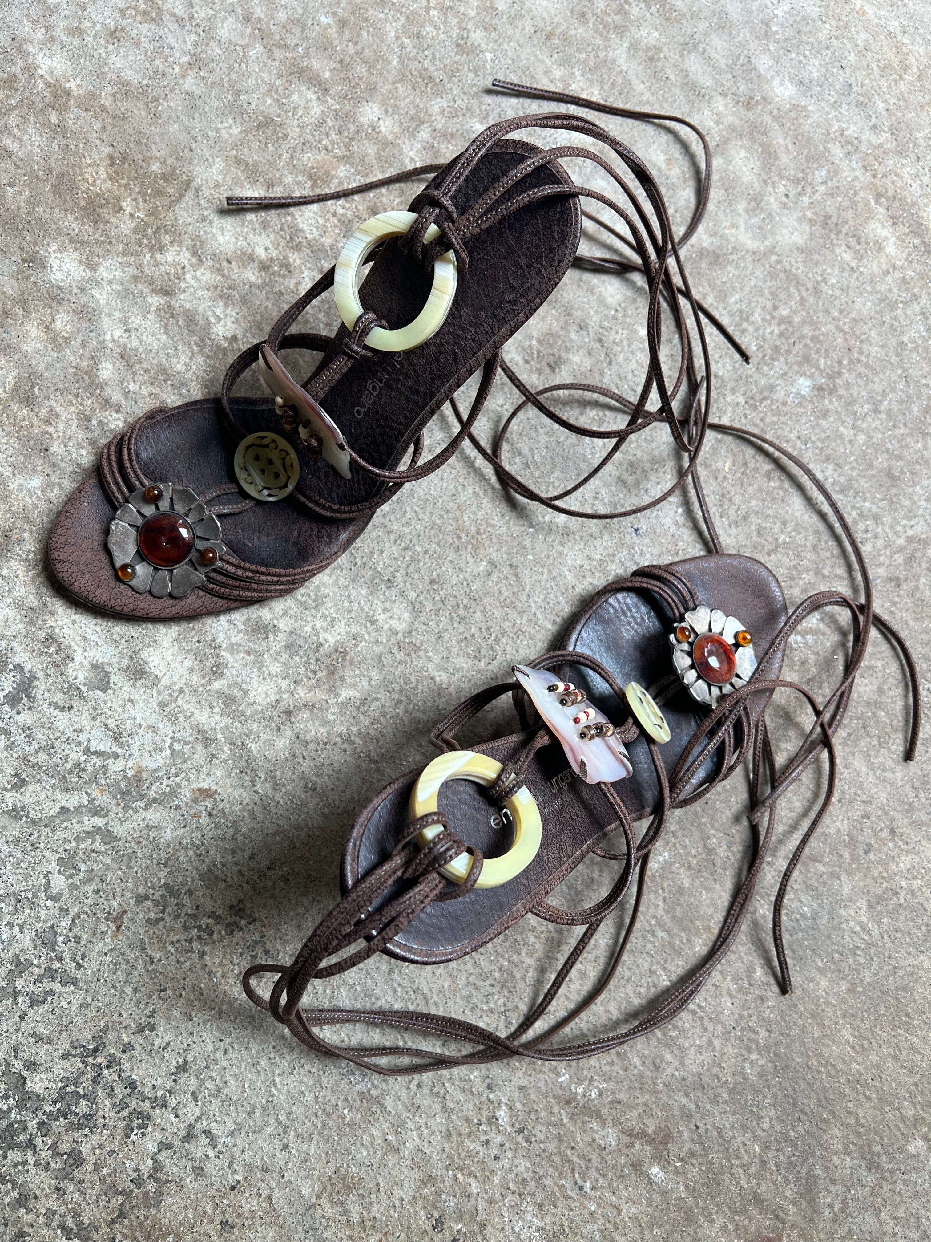 EMANUEL UNGARO EMBELLISHED STRAPPY HEELS