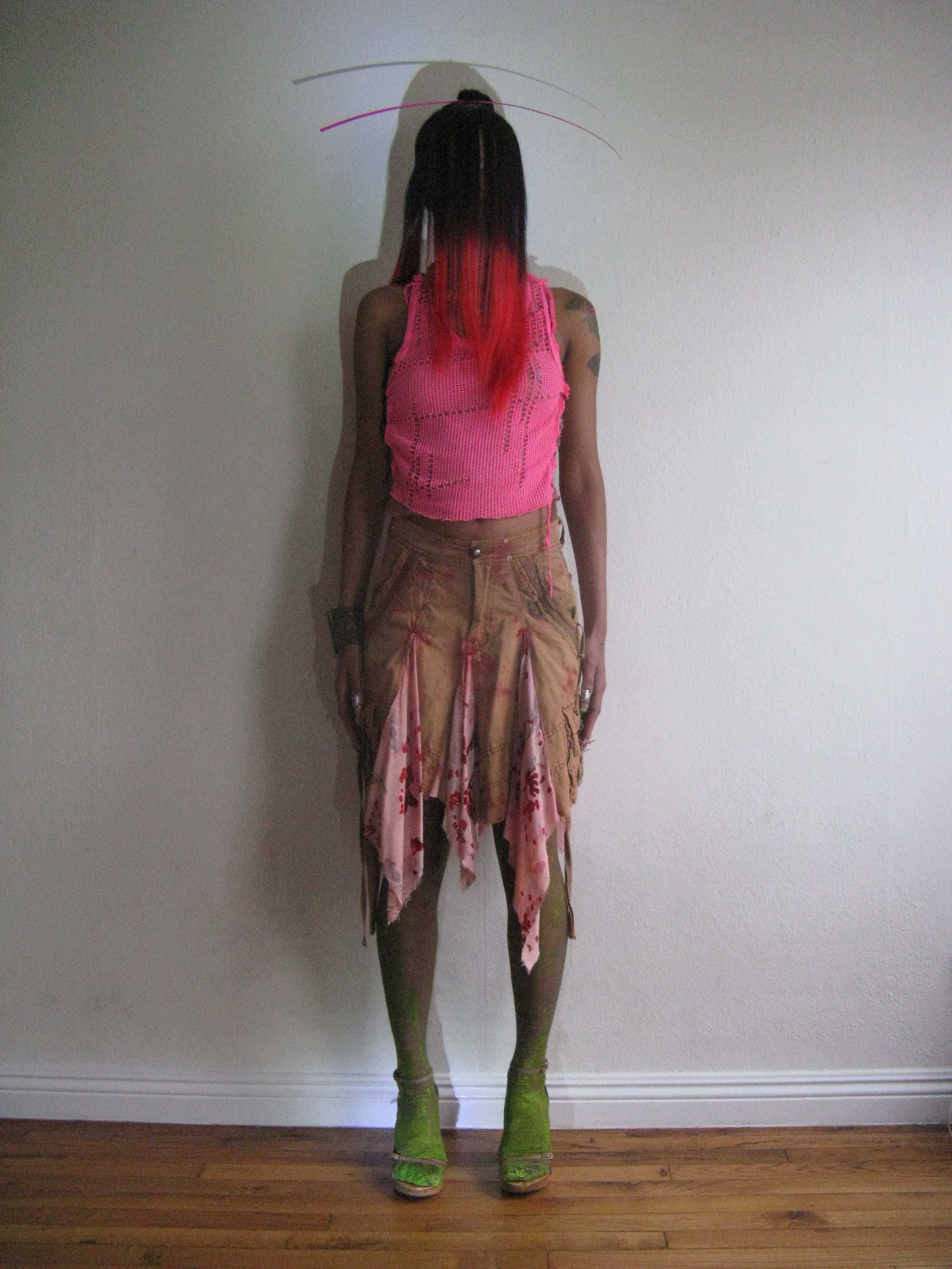 CUT AND SEW MESH LAYERED SILK TOP