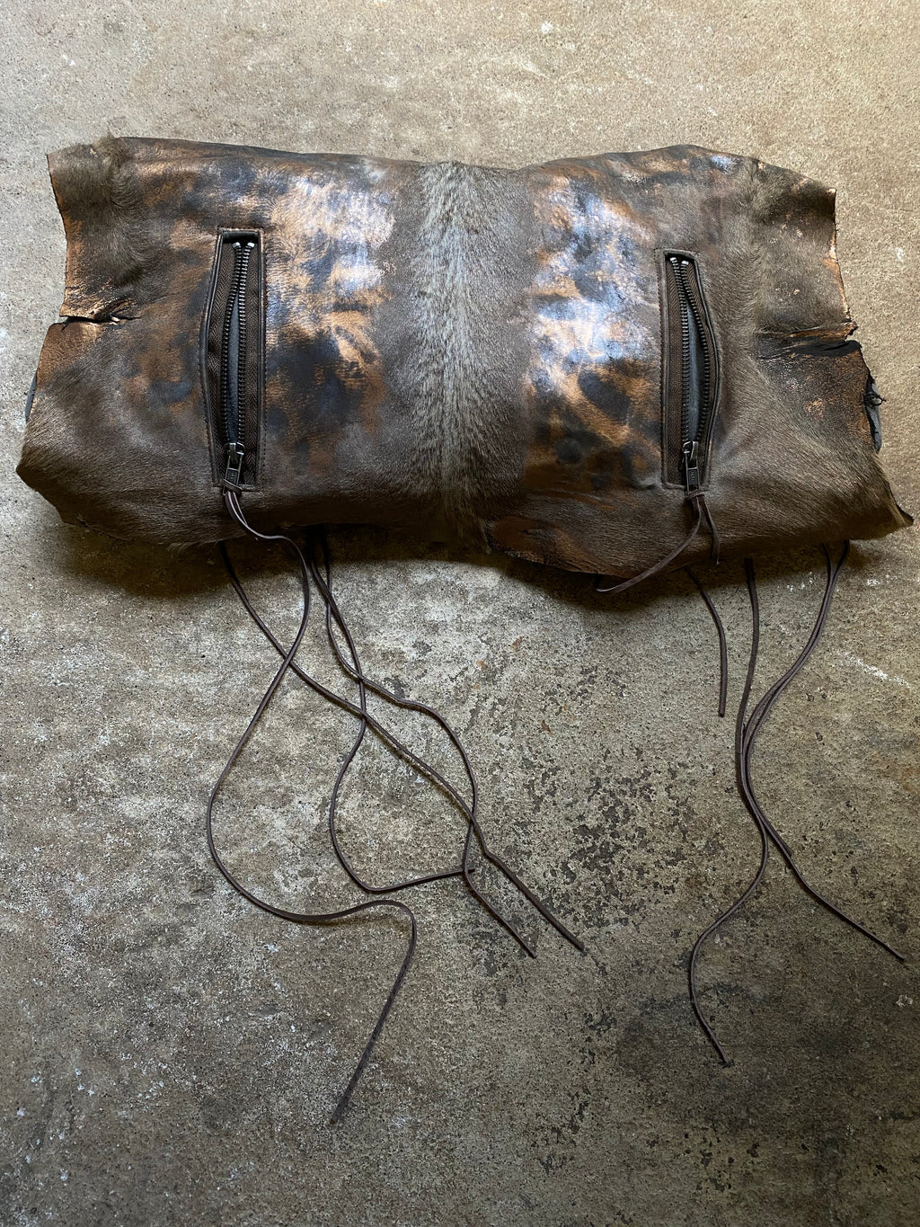 MULTI-ZIP METALLIC CALFSKIN SLOUCHY BAG